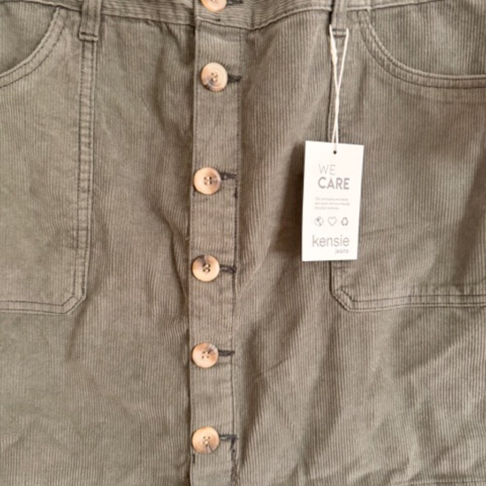 Kensie Button-Front Corduroy Miniskirt — Size 14 - Teal Slate - New with Tags - Picture 2 of 9